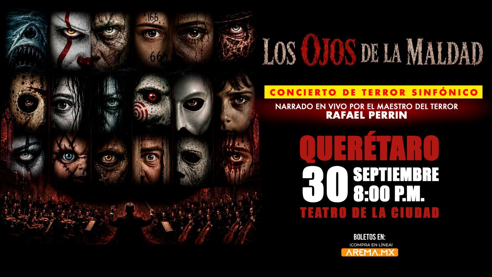 Flyer de Los Ojos de la Maldad - Concierto de Terror Sinfoníco