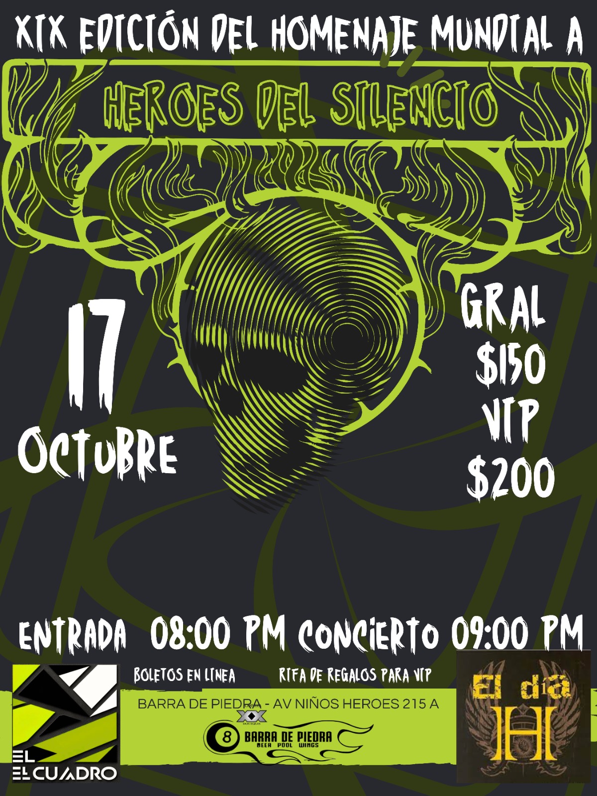 Flyer de TRIBUTO A HEROES DEL SILENCIO - DIA H