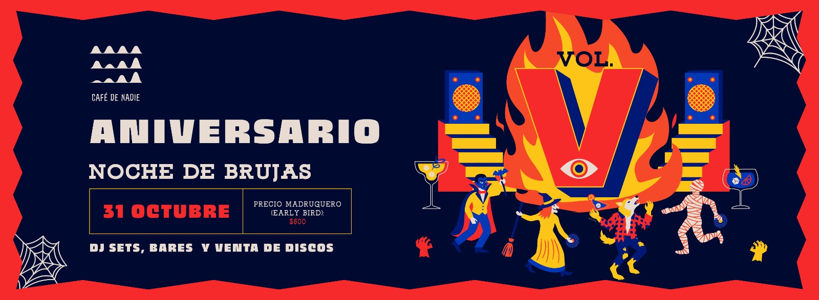 Flyer de Aniversario Café de Nadie, Vol.5: Noche de brujas