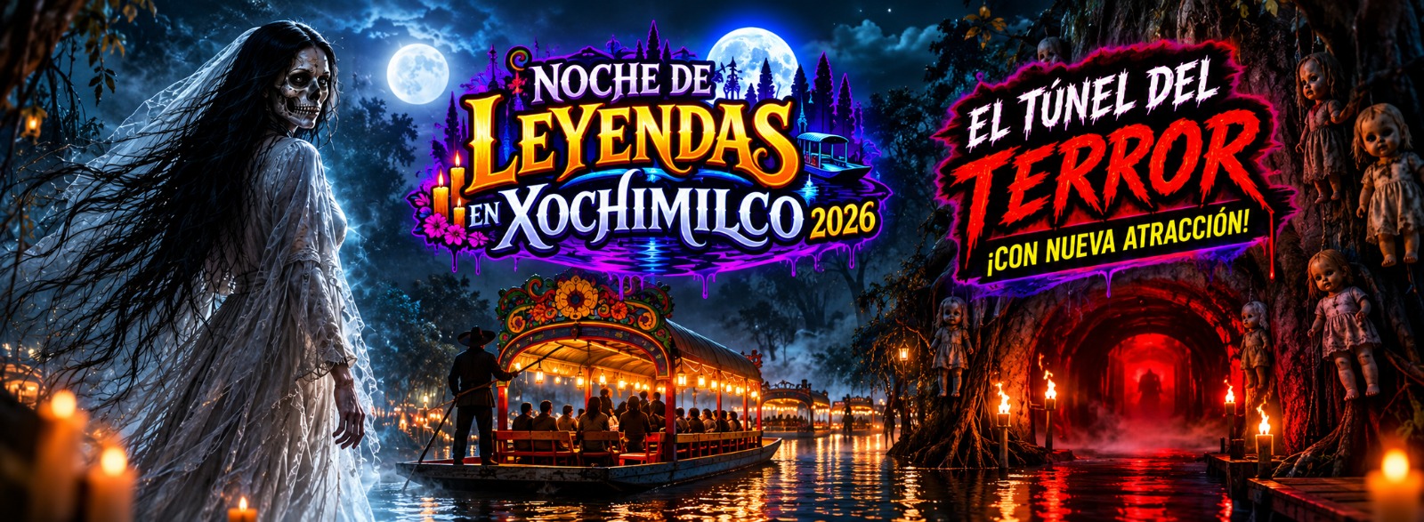 Flyer de Noche de Leyendas en Xochimilco/ Túnel del Terror
