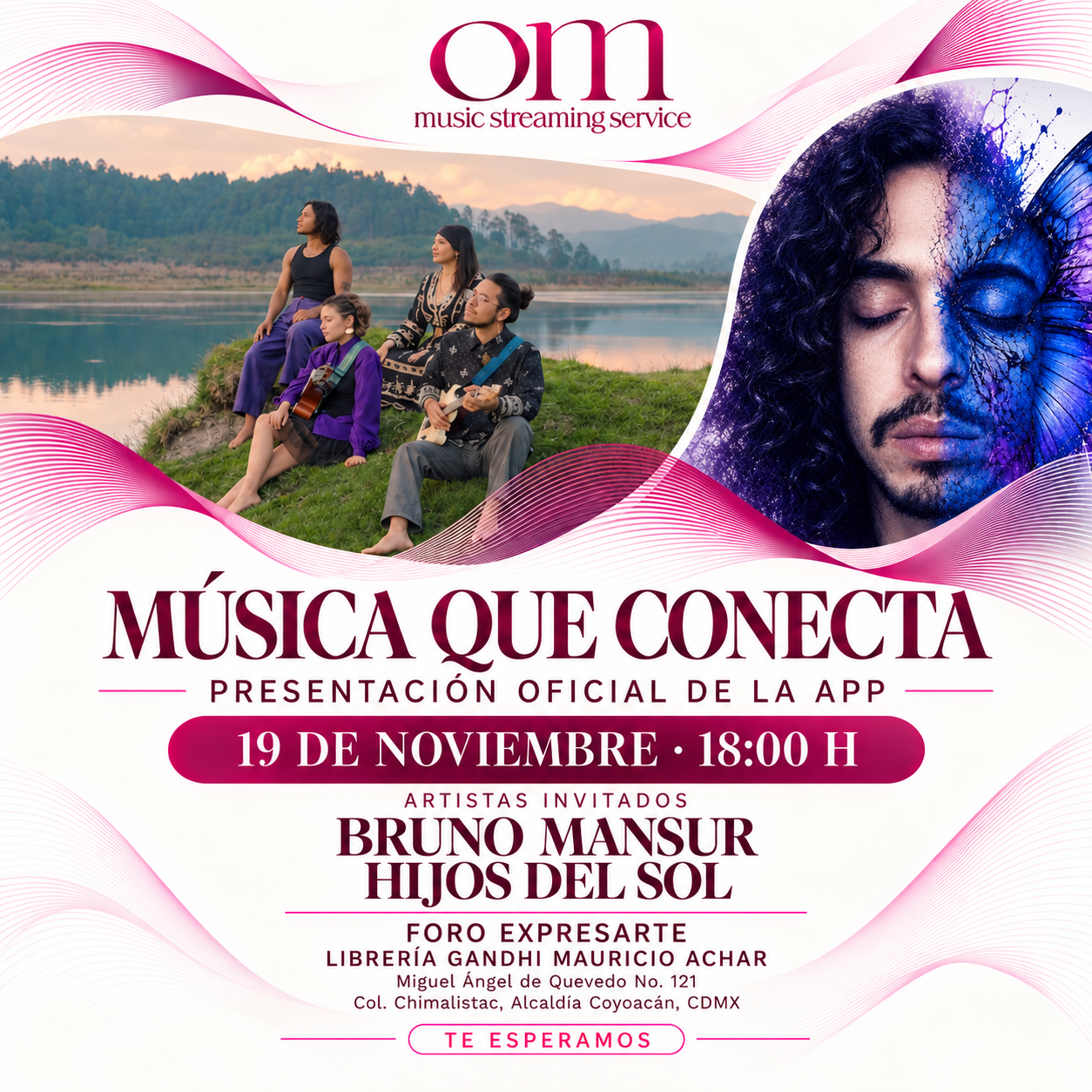 Flyer de Om - Musica que conecta